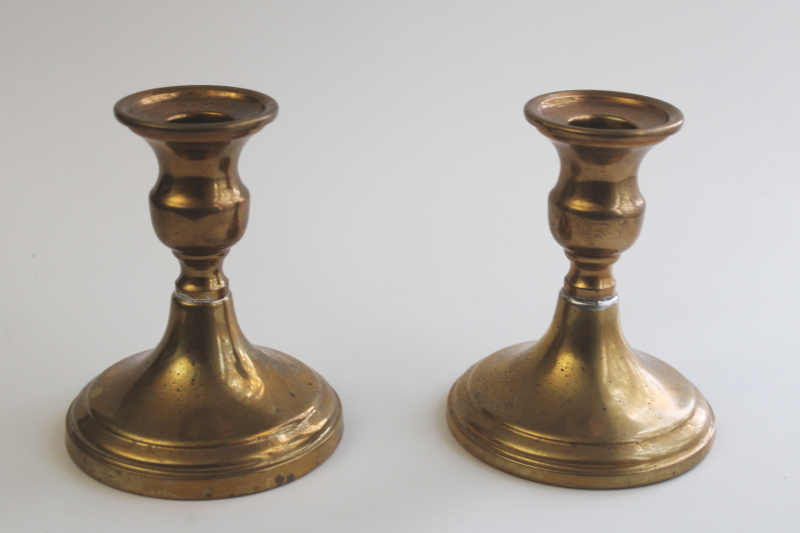 photo of vintage G S Preisner golden luster brass candle holders, pair of candlesticks  #1