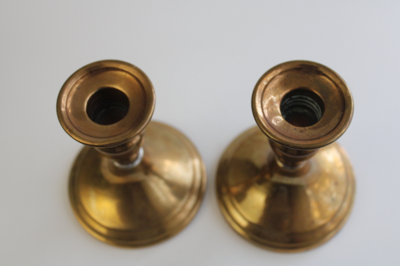 photo of vintage G S Preisner golden luster brass candle holders, pair of candlesticks  #2