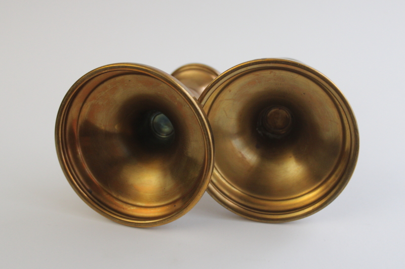 photo of vintage G S Preisner golden luster brass candle holders, pair of candlesticks  #4