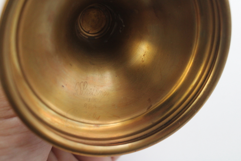 photo of vintage G S Preisner golden luster brass candle holders, pair of candlesticks  #7