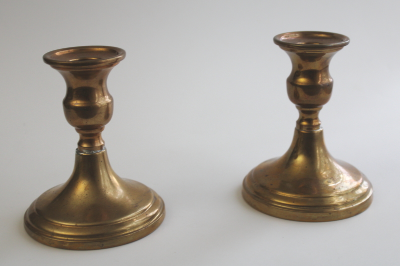 photo of vintage G S Preisner golden luster brass candle holders, pair of candlesticks  #9