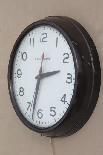 photo of vintage GE electric wall clock, big brown bakelite school clock or industrial office clock #2