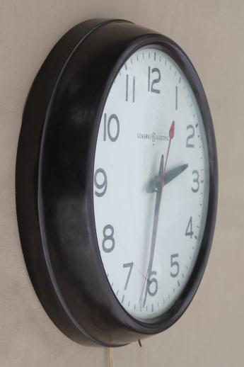 photo of vintage GE electric wall clock, big brown bakelite school clock or industrial office clock #6