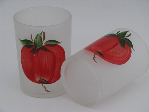 photo of vintage Gay Fad frosted glass tomato juice set, hand-painted glasses and pitcher #5