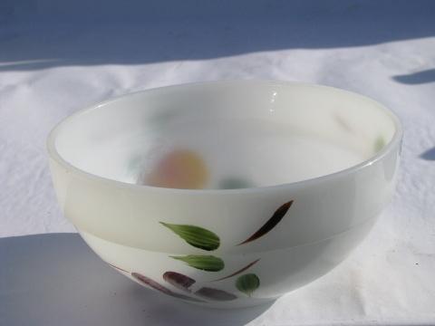 photo of vintage Gay Fad hand-painted fruit pattern Fire-King glass bowl, fridge box #2