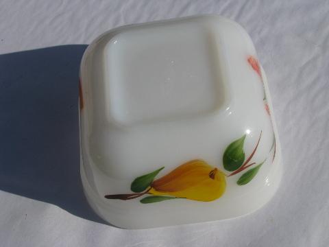 photo of vintage Gay Fad hand-painted fruit pattern Fire-King glass bowl, fridge box #5