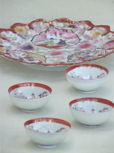 photo of vintage Geisha girl china condiment bowls & tray, hand-painted Made in Japan #1