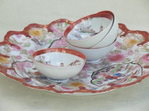 photo of vintage Geisha girl china condiment bowls & tray, hand-painted Made in Japan #3