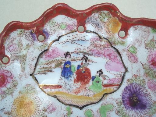 photo of vintage Geisha girl china condiment bowls & tray, hand-painted Made in Japan #5