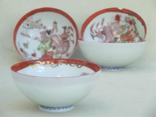 photo of vintage Geisha girl china condiment bowls & tray, hand-painted Made in Japan #8