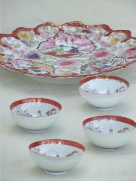 catalog photo of vintage Geisha girl china condiment bowls & tray, hand-painted Made in Japan