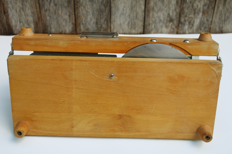 photo of vintage General 208 Fold A Way hand crank slicer, rare wood board base bread or meat slicer  #5