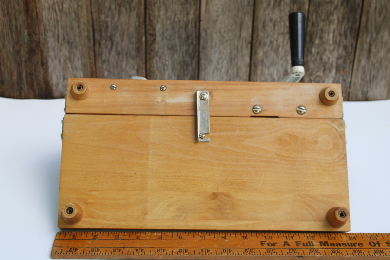 photo of vintage General 208 Fold A Way hand crank slicer, rare wood board base bread or meat slicer  #6