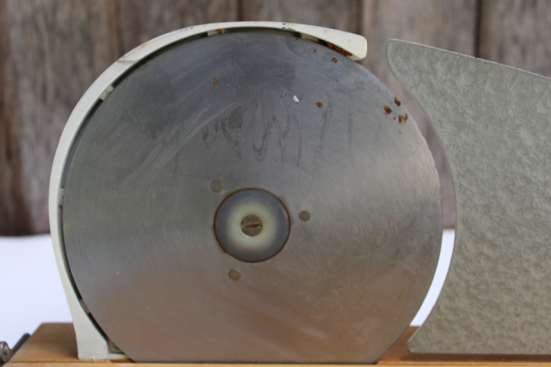 photo of vintage General 208 Fold A Way hand crank slicer, rare wood board base bread or meat slicer  #10