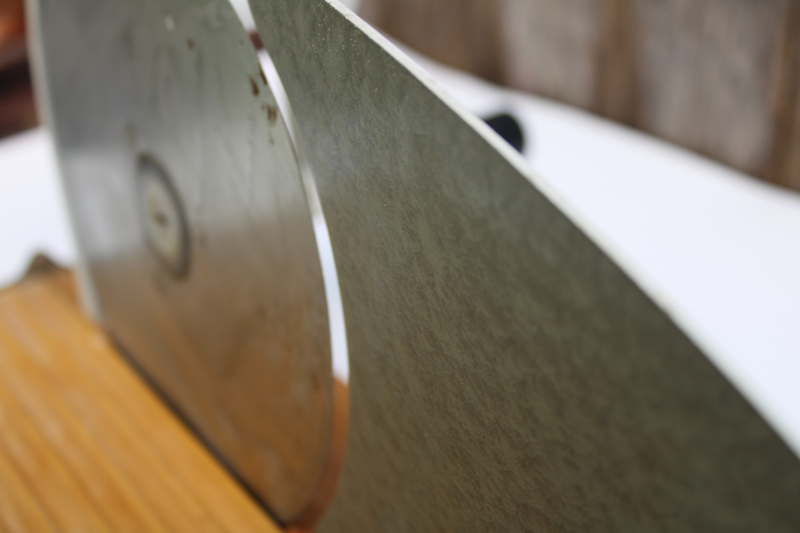 photo of vintage General 208 Fold A Way hand crank slicer, rare wood board base bread or meat slicer  #11