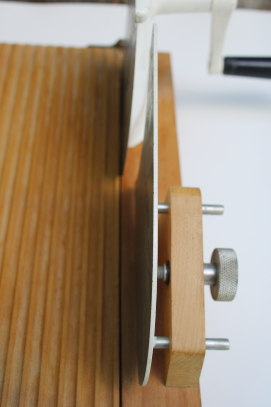 photo of vintage General 208 Fold A Way hand crank slicer, rare wood board base bread or meat slicer  #12