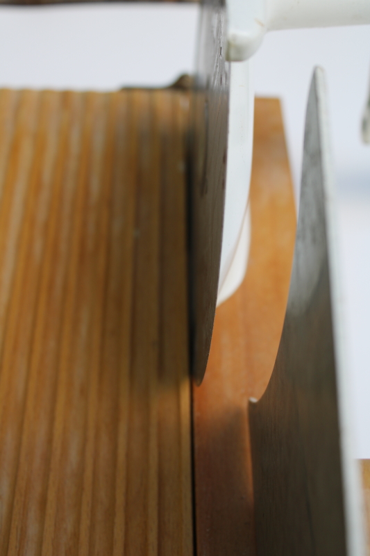 photo of vintage General 208 Fold A Way hand crank slicer, rare wood board base bread or meat slicer  #13