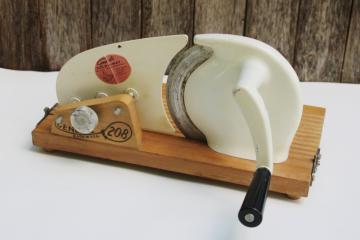vintage General 208 Fold A Way hand crank slicer, rare wood board base bread or meat slicer 