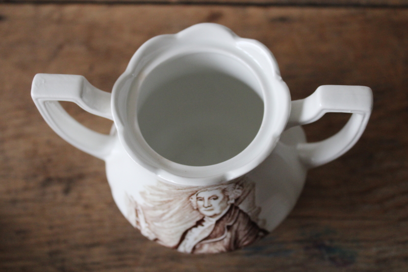 photo of vintage George Washington print brown transferware china sugar bowl without lid, urn planter or spoon holder  #2