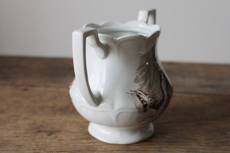 photo of vintage George Washington print brown transferware china sugar bowl without lid, urn planter or spoon holder  #3