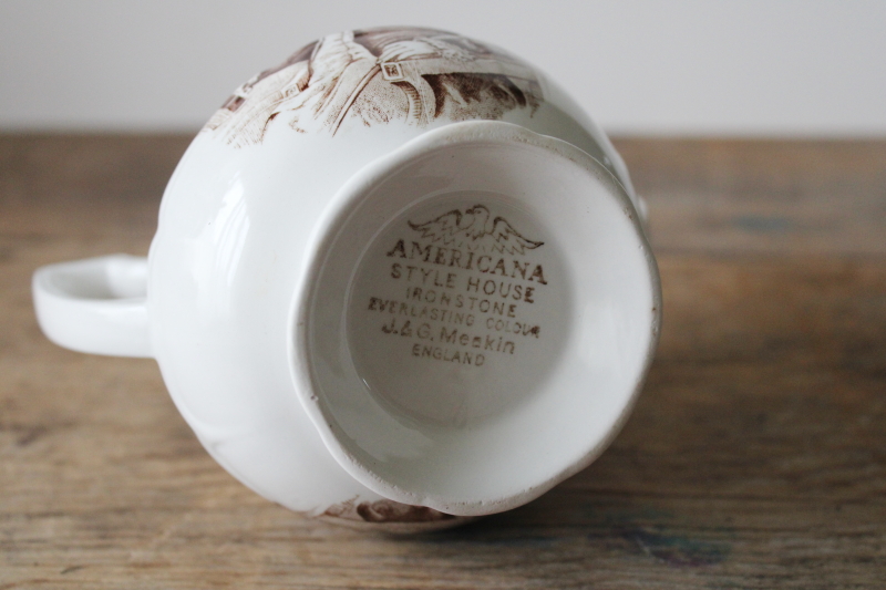 photo of vintage George Washington print brown transferware china sugar bowl without lid, urn planter or spoon holder  #4