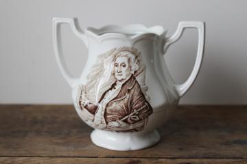 catalog photo of vintage George Washington print brown transferware china sugar bowl without lid, urn planter or spoon holder 