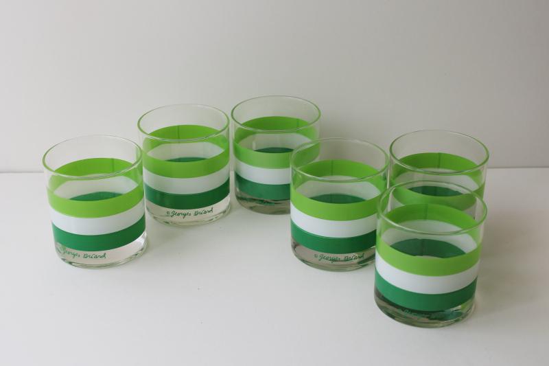 photo of vintage Georges Briard Cabana green stripes old fashioned tumblers, lowballs drinking glasses #1