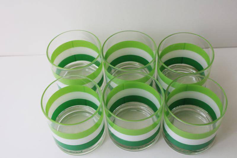 photo of vintage Georges Briard Cabana green stripes old fashioned tumblers, lowballs drinking glasses #3