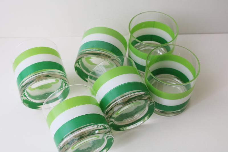 photo of vintage Georges Briard Cabana green stripes old fashioned tumblers, lowballs drinking glasses #4