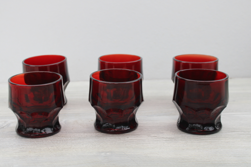 photo of vintage Georgian pattern ruby red tumblers, whiskey glasses or juice glass set #1