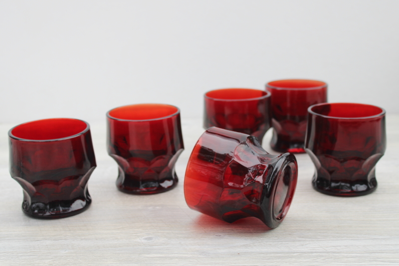 photo of vintage Georgian pattern ruby red tumblers, whiskey glasses or juice glass set #2