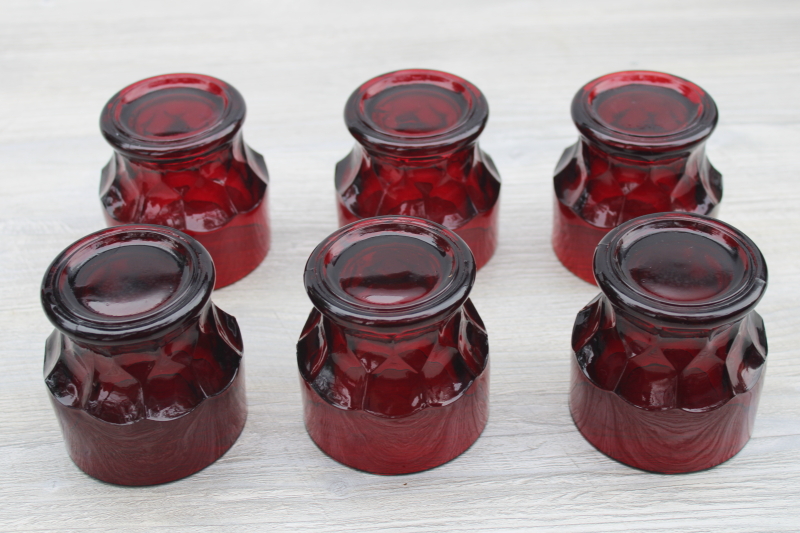 photo of vintage Georgian pattern ruby red tumblers, whiskey glasses or juice glass set #3