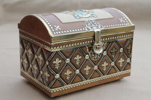 photo of vintage German tin box treasure chest candy container marked Western Germany #1