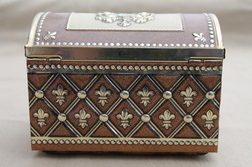 photo of vintage German tin box treasure chest candy container marked Western Germany #5