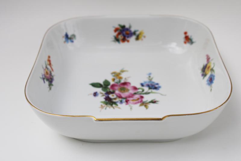 photo of vintage Germany US Zone Rosenthal china square serving bowl Helena Dresden floral #4