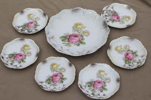 photo of vintage Germany luster porcelain cake plates,& antique china dessert set w/ roses #1