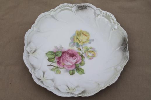 photo of vintage Germany luster porcelain cake plates,& antique china dessert set w/ roses #3