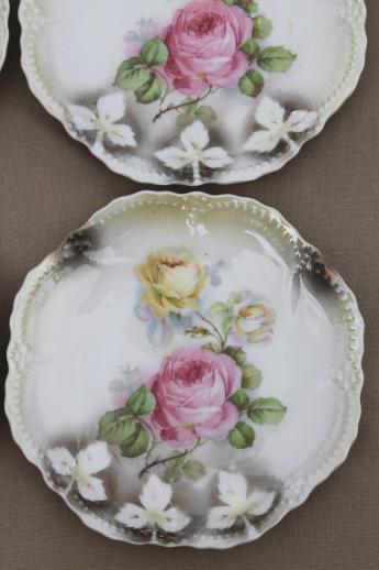 photo of vintage Germany luster porcelain cake plates,& antique china dessert set w/ roses #5