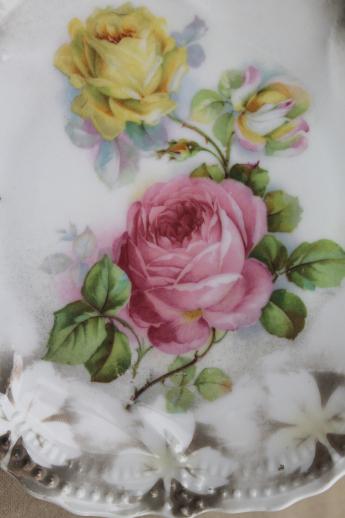 photo of vintage Germany luster porcelain cake plates,& antique china dessert set w/ roses #8