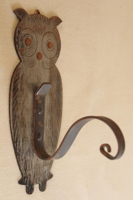 photo of vintage Germany metal owl wall hook or plant hanger, boho bohemian decor #1