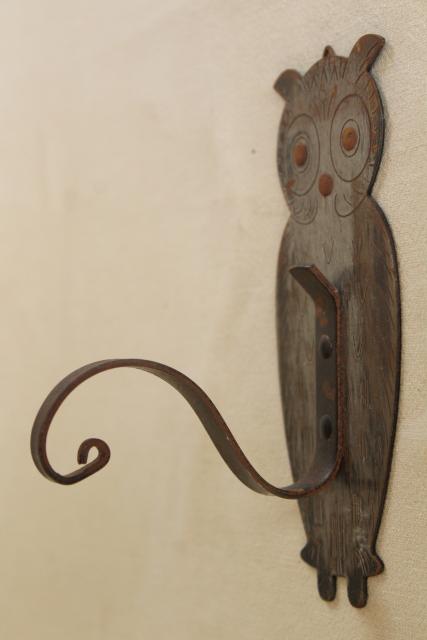 photo of vintage Germany metal owl wall hook or plant hanger, boho bohemian decor #3