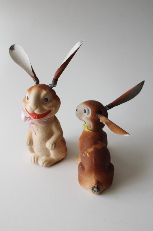 photo of vintage Germany paper mache Easter bunnies, Uncle Wiggly silly rabbits w/ bouncy ears #2