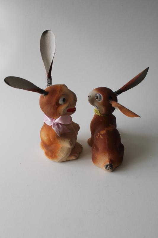photo of vintage Germany paper mache Easter bunnies, Uncle Wiggly silly rabbits w/ bouncy ears #3