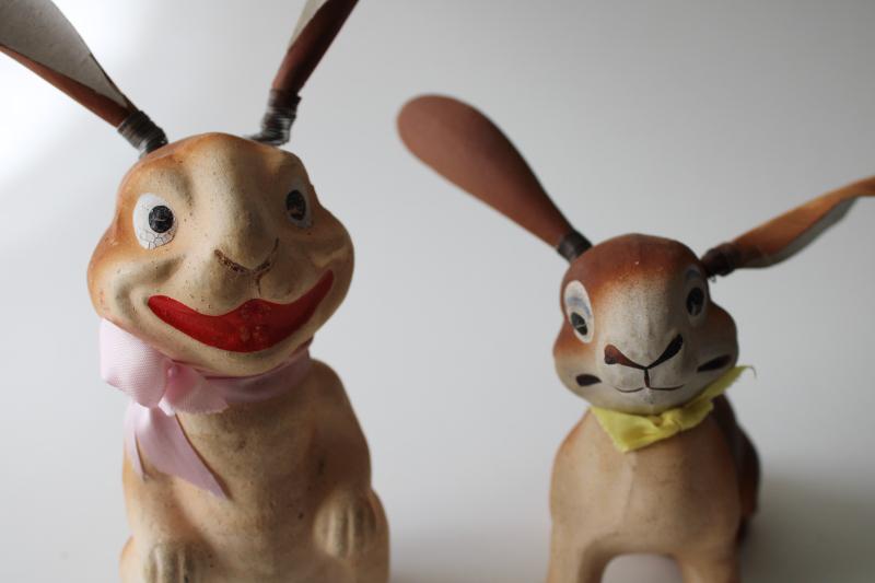 photo of vintage Germany paper mache Easter bunnies, Uncle Wiggly silly rabbits w/ bouncy ears #5