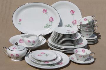 catalog photo of vintage Germany pink rose porcelain dinnerware set for 6, Danton china Lancaster pattern