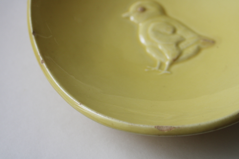 photo of vintage Germany pottery bowl w/ baby chick, Rindfleisch eat beef embossed motto  #3