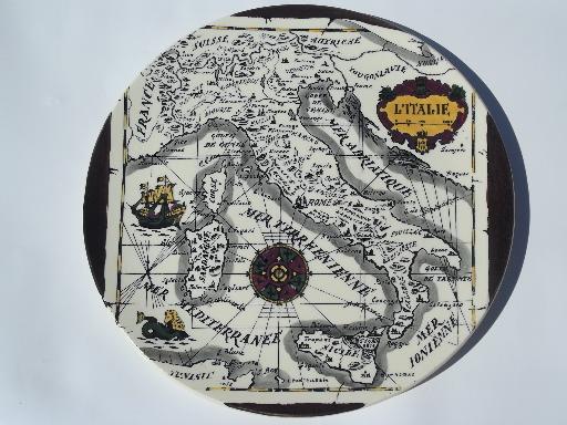 photo of vintage Gien-France pottery plate w/ antique hand-painted map of Italy #1