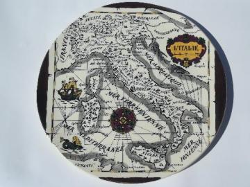 catalog photo of vintage Gien-France pottery plate w/ antique hand-painted map of Italy