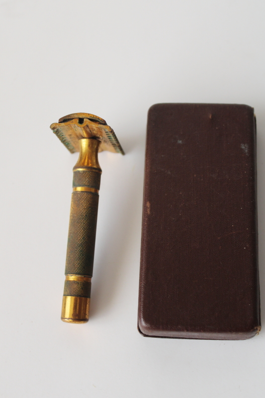 photo of vintage Gillette safety razor lot, two razors, Old Type case w/ blades  #7