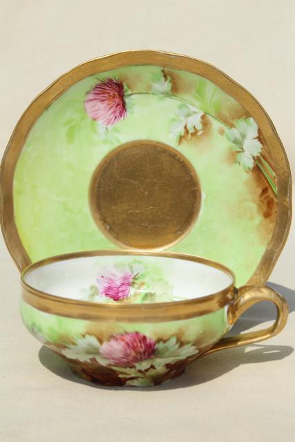 photo of vintage Ginori porcelain tea cup & saucer, Nucci signed hand painted china lucky clover #2